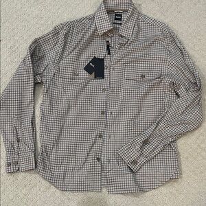 Hugo Boss Plaid Button-Up Shirt in Black and White